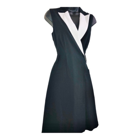 Calvin Klein black zip up white lapel tuxedo style sleeveless dress size 4 new - Picture 2 of 16